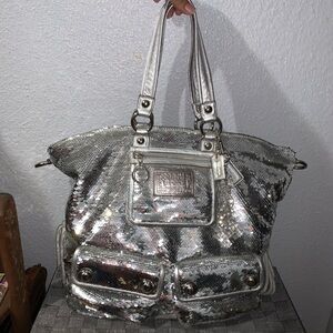 Coach Poppy Spotlight XL Silver #13838 Sequin purse.
